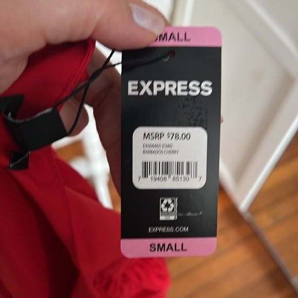 Express Red Surplus Neckline Long Sleeve Elastic Waist Dress - NWT - Size S - Picture 11 of 11